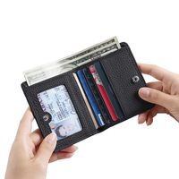 Dompet Pendek Kulit Wanita, Dompet Koin Kulit Asli Motif Litchi, Tempat Kartu Anti RFID Gaya Jepang Korea