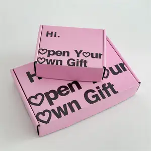 Kotak Mailer kardus kotak pengiriman bergelombang kecil merah muda Logo kustom untuk kotak Wig hadiah kemasan kosmetik buku