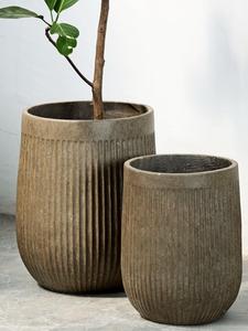 Baskom tanam bamboo, garis vertikal minimalis kelas atas lantai berdiri diameter besar magnesium lumpur bunga - Product Image 3