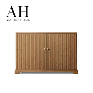 Armoire de rangement moderne en bois naturel cannelé avec poignées en or brossé pour salon, entrée, <span class=keywords><strong>buffet</strong></span> - Product Image 1