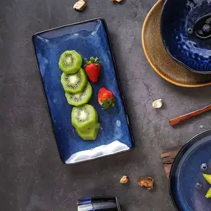 2021新しいデザインの青い皿食器セット結婚式の磁器食器セット