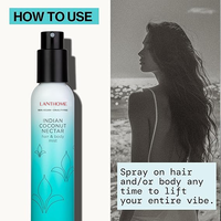 Brume parfumée pour cheveux et corps OEM à la noix de coco indienne, avec parfum bio de noix de coco, arbre à thé et vanille, pour une fixation longue durée