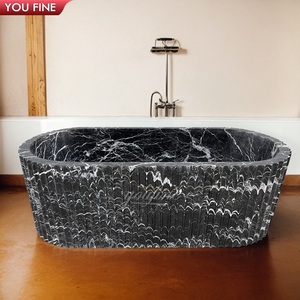 <span class=keywords><strong>Baignoire</strong></span> YOUFINE en marbre noir sculpté à la main avec texture cannelée, décoration de salle de bain de luxe pour villa - Product Image 2