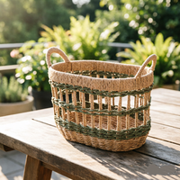 Panier à linge en corde de papier avec poignées, bac de rangement tressé ajouré pour vêtements sales, ensemble d'organisateurs écologiques pour la maison