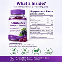 Gummies de sureau HACCP Halal USDA avec Vitamine C, Vitamine D, Zinc, saveur naturelle de sureau noir, 60 unités, emballage personnalisé OEM