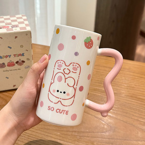 Mug en céramique mignon à motif de dessin animé avec poignée pour café, petit-déjeuner, lait, cadeau pour femme, usage au bureau, printemps 2025 - Product Image 2