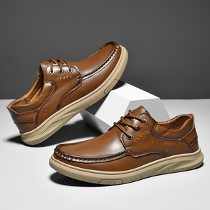 Zapatos Casuales de Hombre con Cordones en la Parte Delantera, Talla Grande, Otoño, Dos Capas, Piel de Vacuno, Suela de Goma, Forro de Piel de Cerdo/PU, Color Sólido Negro - Product Image 1