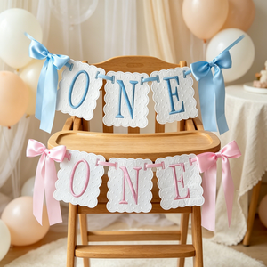 Nouveauté : Accessoires de décoration pour baby shower, rose et bleu, pour fête de 1er anniversaire, accessoires de photomaton, bannière de chaise pour le premier anniversaire de bébé - Product Image 2