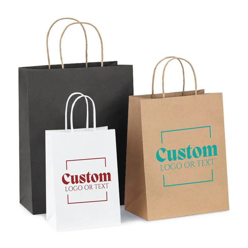 Customization Black Brown White Custom Printed Kraft Paper Bag Packaging With Your Own Logo Handle