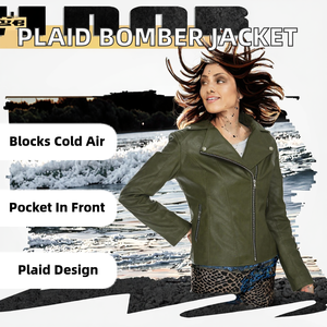 Chaqueta Bomber para Mujer, Invierno, Casual, Diseño a Cuadros, Manga Larga, Cuello Alto, Cierre de Cremallera, Bolsillos Frontales, Ecológica, Resistente al Viento, Poliéster - Product Image 2