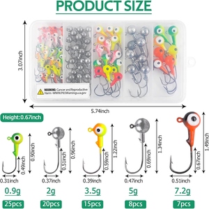 75 leurres de pêche à tête de jig ronde assortis, hameçons pour la pêche au bar, à la truite, au crappie et au walleye - Product Image 5