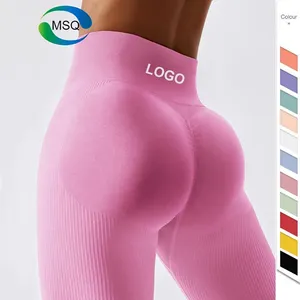 Benutzer definiertes Logo Hot Selling Laufhose High Waist Butt Lift Yoga Hose Frauen Balance gerippte nahtlose Leggings