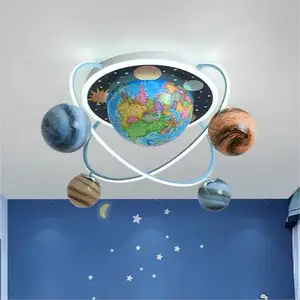 Creative โคมไฟห้องนอนเด็กห้องนอนบุคลิกภาพโคมไฟเพดานจักรวาลเดินตามดาวเทียมโลกโคมระย้าการ์ตูน