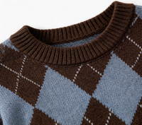 Pull-over Femme Automne Hiver Col Rond en Tricot Argyle Coupe Ample Doux Manches Longues Style Vintage Vente en Gros Usine Service OEM