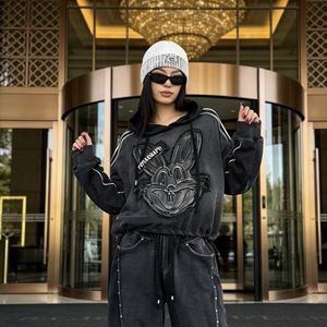 6841/FANMAJIALIE Felpa Oversize alla Moda <span class=keywords><strong>con</strong></span> Mezza Zip, Stampa Grafica sul Retro e Dettagli a Contrasto, Abbigliamento Casual Streetwear per Uso Quotidiano - Product Image 3