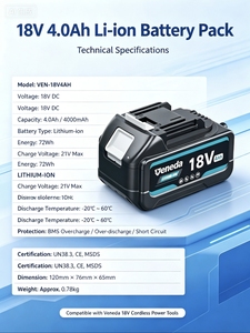 Batterie au lithium 18V 4Ah rechargeable, type de prise CC, remplacement pour outil électrique, en stock - Product Image 6