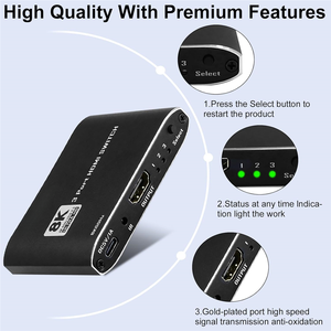 8K 60hz <strong>HDMI</strong> Switcher 3x1 3 <strong>Port</strong> 4K 120hz <strong>HDMI</strong> 2.1 Switch 3 in 1 Out Converter Adapter with IR Remote for <strong>PS5</strong> HDTV Xbox Roku - Product Image 4