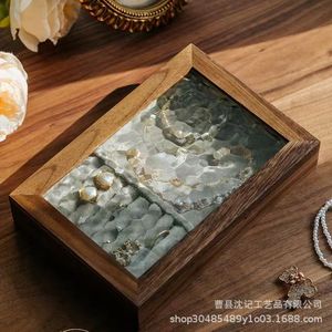 <b>Vintage</b> Solid Wood Jewelry <b>Box</b> Rectangle Embossed Mirror Lid Storage Organizer For Earrings Necklaces Bracelets - Product Image 2