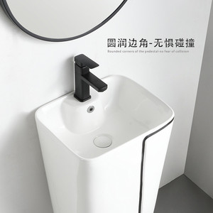Ceramic Floor Standing Washbasin Single <b>Basin</b> One Piece Easy Cleaning For Bathroom - Product Image 3