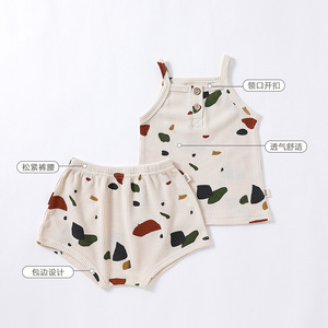 <span class=keywords><strong>Pijama</strong></span> de bebé de verano de estilo danés estampado nórdico Waffle Jersey tela transpirable Correa <span class=keywords><strong>pijama</strong></span> conjunto para niños - Product Image 5