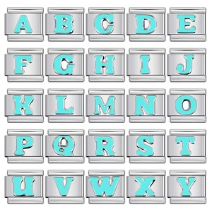 MOYAMIYA - Dijes de Acero Inoxidable Chapados en <span class=keywords><strong>Oro</strong></span> Azul Cielo, Alfabeto Inglés DIY <span class=keywords><strong>El</strong></span>ástico, Módulo Italiano, Dijes Unisex de Moda - Product Image 6