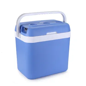 Refrigerador eléctrico portátil para frutas y alimentos, caja fría con posavasos AC/DC, 12V, 240V, azul, 32L