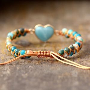 Heart Shape Amazonite Braided <b>Bracelet</b> Adjustable Friendship Jewelry Gift for Women - Product Image 3