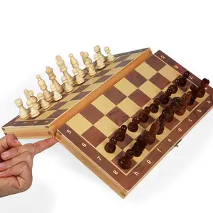 Set Catur logam klasik kayu kualitas tinggi, Set catur, permainan papan lipat untuk pria dan dewasa dengan Ratu