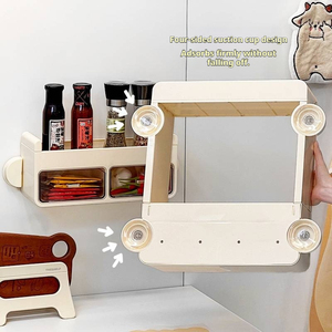 キッチン棚壁取り付け収納ラック吸引カップ調味料キッチン調理用工場 - Product Image 1