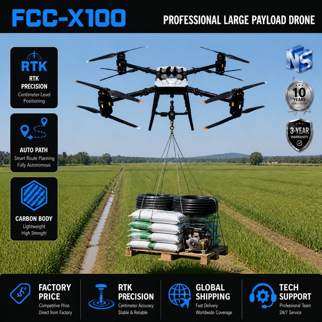 100kg Long Distance Industrial Cargo Drone Dual RTK Autonomous Flight UAV for Remote Mountain Station Daily Material Supply