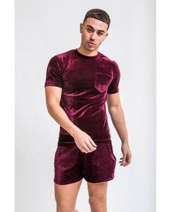 2025 Wholesale Men High quality Custom velvet 2 piece set t-shirt with <b>shorts</b> velvet Twin Sets - Product Image 3