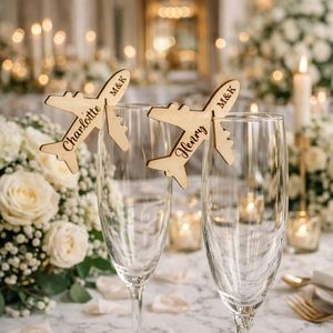 Sous-verres de mariage personnalisés |   Étiquettes nominatives en bois/acrylique découpées au laser en forme d'avion, verres à champagne, verres à cocktail, pour mariages - Product Image 2