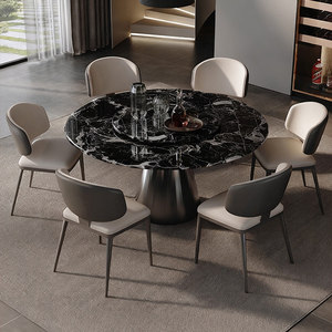 <span class=keywords><strong>Table</strong></span> à manger ronde en marbre noir naturel, pierre de luxe importée, design italien de luxe léger avec chaises, haut de gamme pour la maison - Product Image 1