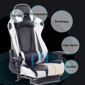 Cadeira Giratória Estilo Racing Branca e Preta VANBOW, Assento de Jogo em Couro Sintético com Massagem Reclinável e Rodas - Product Image 1