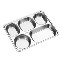 Assiette à repas rapide moderne minimaliste en acier inoxydable 304 épaissi, à quatre/cinq compartiments, carrée, profonde, à motif uni