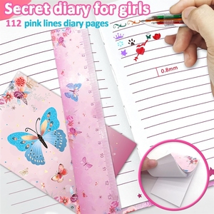 Mini Diario con Candado para Niñas, Set Secreto que Incluye Diario de Cartón con Candado para Niños, Bloc de Notas, 6 Bolígrafos Multicolor, Regla, 112 Páginas - Product Image 3