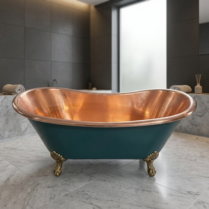Baignoire autoportante ovale en cuivre martelé à pieds de chaise, finition cuivre antique, pour salle de bain domestique - Indian Home Crafts - Product Image 3