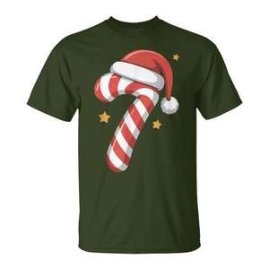 Camiseta navideña con diseño de bastón de caramelo y gorro de Papá Noel, diseño navideño a juego para uso festivo - Product Image 1