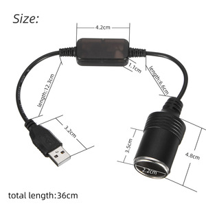 ขั้วต่อ USB เป็นช่องจุดบุหรี่แบบตัวเมีย 12V สำหรับกล้องติดรถยนต์ อะแดปเตอร์จ่ายไฟ สีดำ 36 ซม. แบบยูนิเวอร์แซล - Product Image 4