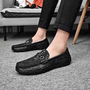 Mocassins Gommino Penny pour hommes en <span class=keywords><strong>cuir</strong></span> de vachette véritable, à boucle métallique, motif crocodile embossé, à rayures, faits main, à enfiler, coupe basse - Product Image 6