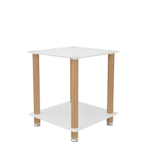 Mesa Auxiliar Moderna de Dos Niveles en Roble Blanco con Estante de Almacenamiento para Muebles de Sala - Product Image 1