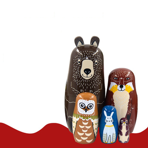 Poupée russe de dessin animé ours brun cinq étages ours de forêt artisanat en bois - Product Image 2