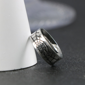 Men's <b>Titanium</b> Steel <b>Ring</b> Spider Web Design Silver Color Gift Jewelry SA1163 - Product Image 2