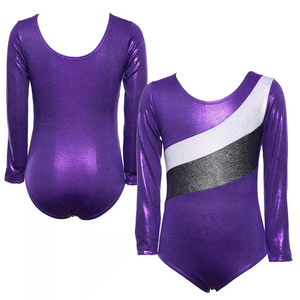 Justaucorps sans manches pour filles, violet et blanc, avec design en strass, pour l'entraînement de danse - Product Image 3