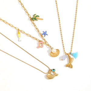 สร้อยคอสแตนเลสสตีลลายเปลือกหอยรูปโลมา ชุบทอง 18k สำหรับผู้หญิง เครื่องประดับแฟชั่น - Product Image 3