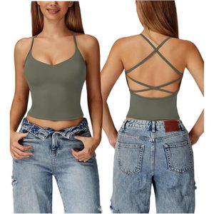 FOXA Women Criss Cross <b>Back</b> Tank Top With Built In <b>Bra</b> Yoga Workout Sports <b>Bra</b> V Neck Seamless Breathable Quick Dry Top - Product Image 1
