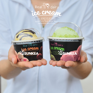 Sunkea biểu tượng tùy chỉnh bán buôn Chất lượng cao in ấn cấp thực phẩm Gelato <span class=keywords><strong>Ice</strong></span> <span class=keywords><strong>Cream</strong></span> Bowl container với mái vòm Nắp - Product Image 4