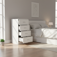 Commode moderne portable en bois et acier inoxydable à 4 tiroirs, meuble de rangement sur pied pour salon