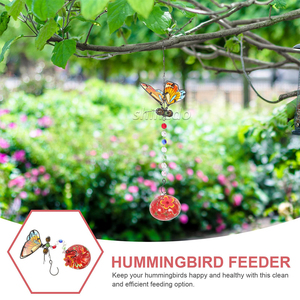 Papillon d'extérieur avec mangeoires d'oiseaux bourdonnants Carillons éoliens Ports d'alimentation en forme de fleur Attirer les colibris et protéger la mangeoire d'oiseaux - Product Image 4
