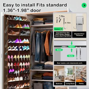 Over The Door <b>Shoe</b> Organizer 20 Pockets Holds 30 Pairs Coffee Brown Hanging Rack For <b>Shoes</b> Storage Behind Door Wall Mount - Product Image 4